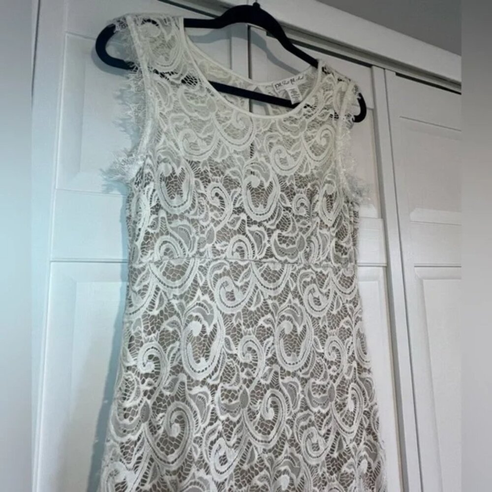 Love‎ Fast Live Hard White Lace Midi Sheath Dress Sleeveless Bridal Shower Large